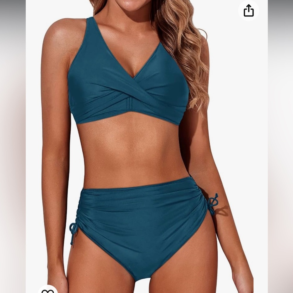 COPY - NWT twist front two piece bikini in “peacock blue” size XL